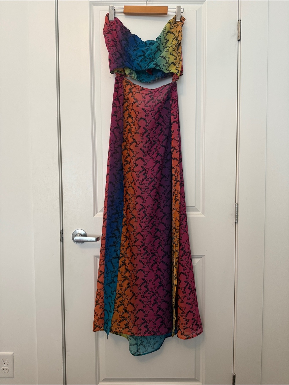 Kurt Geiger Rainbow Gradient Maxi Skirt with Black Overlay